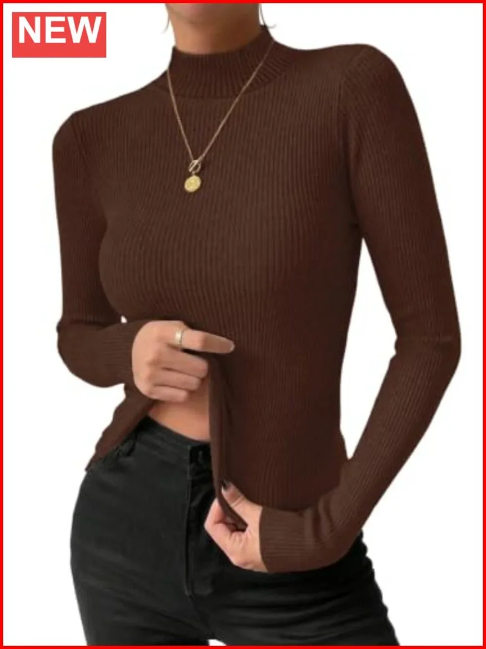 Ribbed Knit Mock Neck Long Sleeve Slim Fit Top
